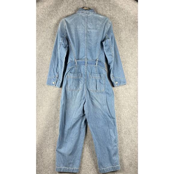 Madewell Denim Tie Waist Jumpsuit Womens Medium Blue Coverall Preppy Hipster - Picture 11 of 16